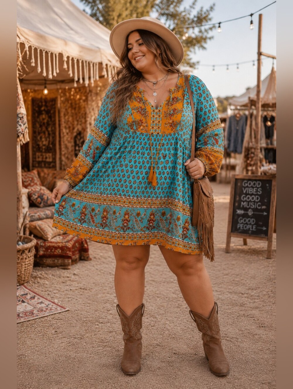 🌿🧡 Boho Babydoll Tunic Dress | Bluetime 2XL Festival Peasant Dress 🧡🌿